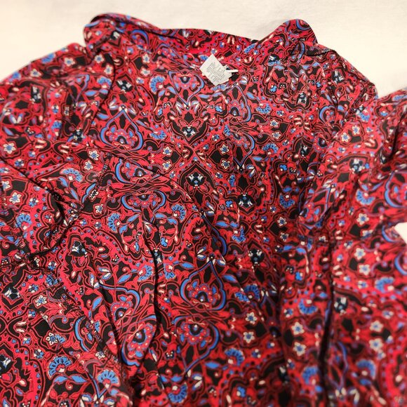 CATHERINES Preppy Multicolor Floral Roll Tab Shirt Tunic Top Size 4X New No Tag! - Picture 11 of 16